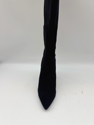 SGS Women's Black Pointed Toe Ankle Boots Dengan Upper Kain Peregangan Lembut