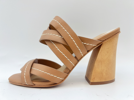 Tan Ankle Strap Womens Dress Shoes 3 Inci Chunky Heel Sandal Kaki Terbuka SGS