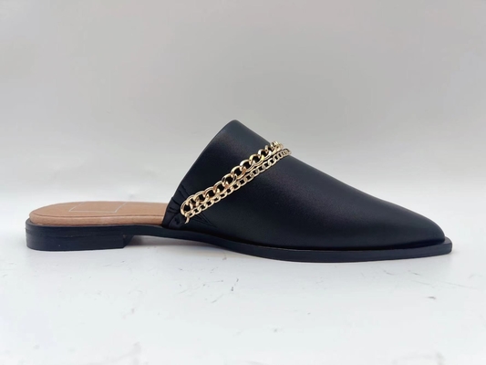 SGS Womens Black Flat Casual Shoes, One Piece Black Closed Toe Sandal