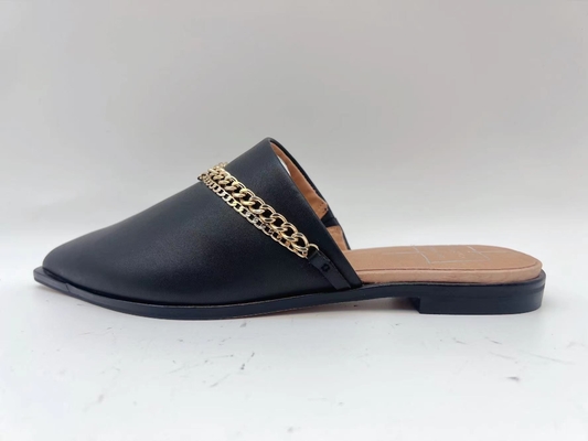 SGS Womens Black Flat Casual Shoes, One Piece Black Closed Toe Sandal