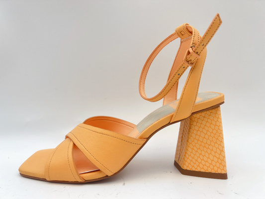 Orange Heeled Leather Square Toe Sandal ODM / OEM Womens Cross Strap Slippers