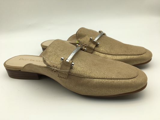 Closed Toe Soft Ladies Sandal Perunggu Kulit Asli Dengan Gesper Persegi Sliver