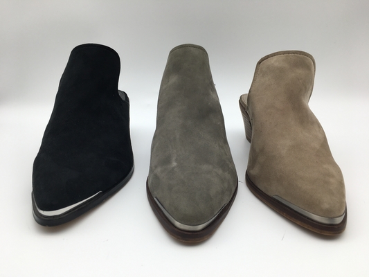 Sepatu Kulit Datar Wanita Kustom Tan / Abu-abu / Hitam Sepatu Hak Rendah Kaki Tertutup