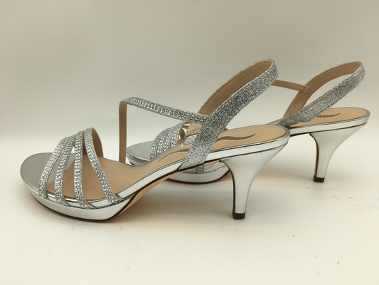 3cm Heel Wanita Sandal Kulit Lembut Perak Dengan Batu Permata Berkilau