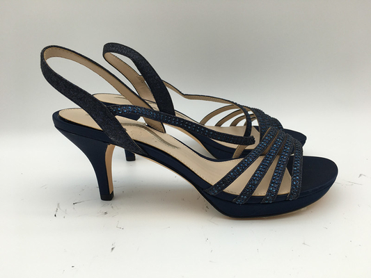 Sandal Wanita Kasual Kulit Lembut Navy 3cm Tumit Rendah Sandal Kaki Terbuka