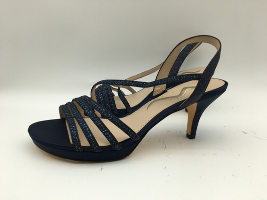 Sandal Wanita Kasual Kulit Lembut Navy 3cm Tumit Rendah Sandal Kaki Terbuka