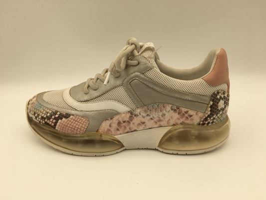 Sepatu Cetak Wanita Pink Python, Sepatu Tenis Kulit Nyaman