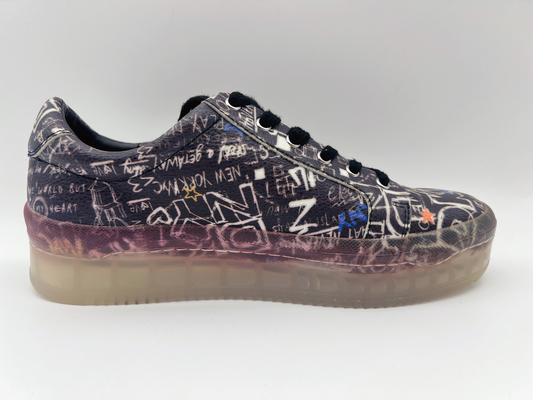 Sky Print Wanita Kulit Bertali Sepatu Kasual Hitam Tahan Slip