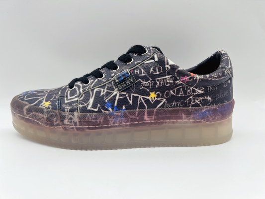 Sky Print Wanita Kulit Bertali Sepatu Kasual Hitam Tahan Slip