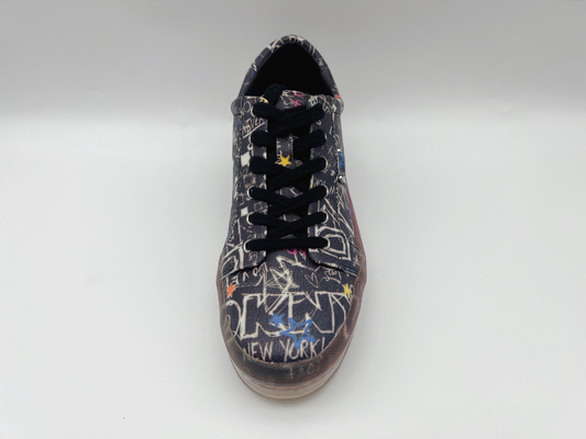 Sky Print Wanita Kulit Bertali Sepatu Kasual Hitam Tahan Slip