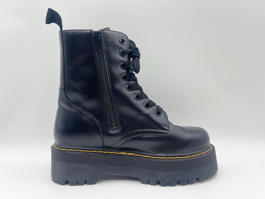 Sepatu Kulit Sapi Tinggi Pergelangan Kaki Wanita Hitam Sepatu Kerja Tahan Air