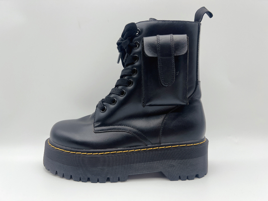 Sepatu Kulit Sapi Tinggi Pergelangan Kaki Wanita Hitam Sepatu Kerja Tahan Air