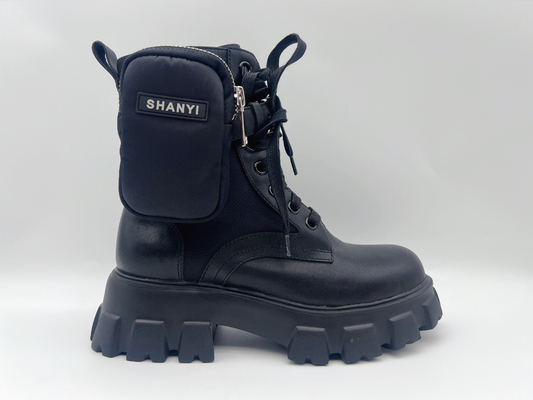 Sepatu Hiking High Top Kulit Sapi Wanita Anti Slip Tahan Aus