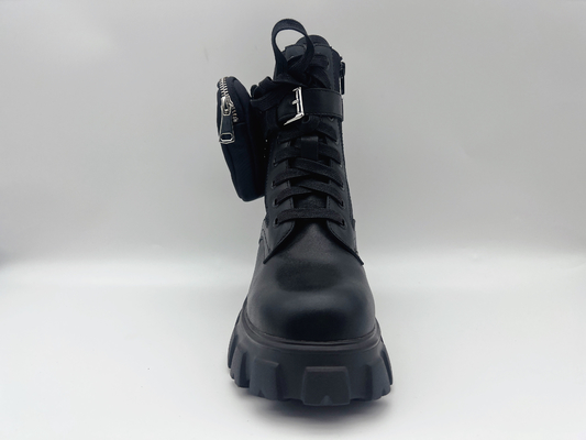 Sepatu Hiking High Top Kulit Sapi Wanita Anti Slip Tahan Aus