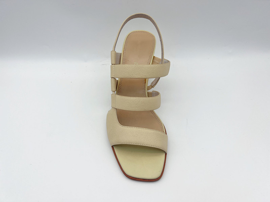 Beige Open Toe Women Pumps Shoes Kulit Asli Dengan Bagian Atas Kulit Lintah Lembut