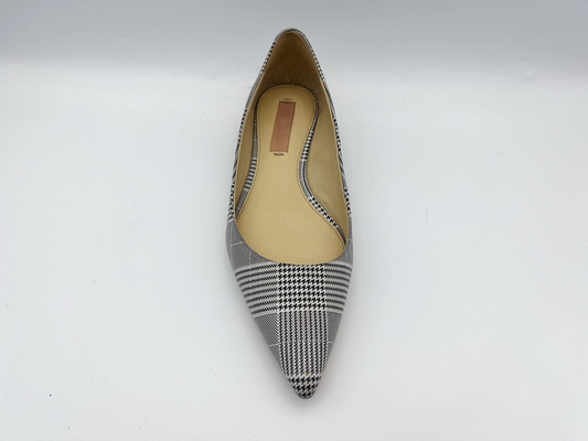 Kain Tekstil Grid Hitam Dan Putih Wanita Sepatu Datar Lembut Bergaya Dan Nyaman