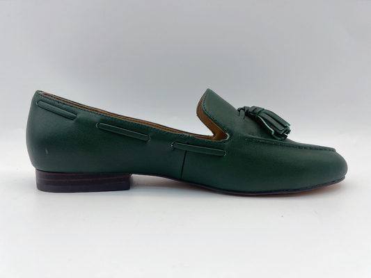 Sepatu Fashion Wanita Kulit Datar Sepatu Loafer Hijau Tua Non Slip