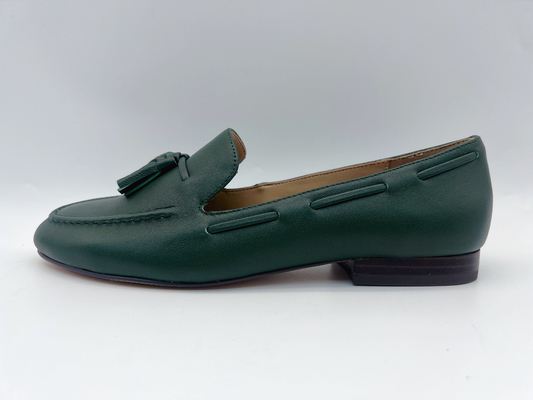 Sepatu Fashion Wanita Kulit Datar Sepatu Loafer Hijau Tua Non Slip