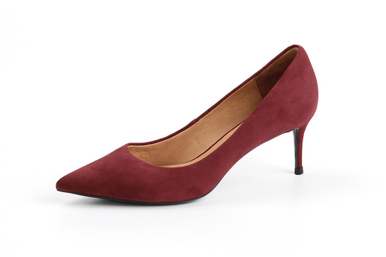 Burgundy Workplace Women Pumps Shoes High Heel Dengan Kulit Suede Asli yang Lembut
