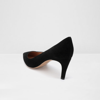 Sepatu Kulit Ujung Runcing Tumit Tipis, Sepatu Slip On Wanita Hitam 3 Inch