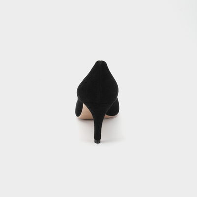 Sepatu Kulit Ujung Runcing Tumit Tipis, Sepatu Slip On Wanita Hitam 3 Inch