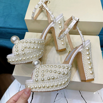 Pearly Peep Super High Heel Sandal Lapisan Microfiber Bernapas