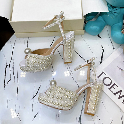 Pearly Peep Super High Heel Sandal Lapisan Microfiber Bernapas