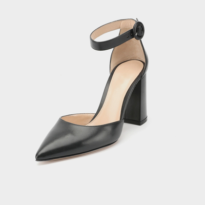 Square Heel Tan Ankle Strap Shoes, 8cm Ankle Strap Sepatu Wanita