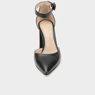 Square Heel Tan Ankle Strap Shoes, 8cm Ankle Strap Sepatu Wanita