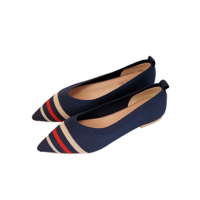 3d Rajutan Vamp Womens Sepatu Kulit Datar Gaya Modern Modis