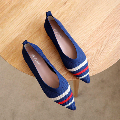 3d Rajutan Vamp Womens Sepatu Kulit Datar Gaya Modern Modis