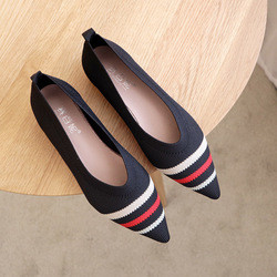 3d Rajutan Vamp Womens Sepatu Kulit Datar Gaya Modern Modis