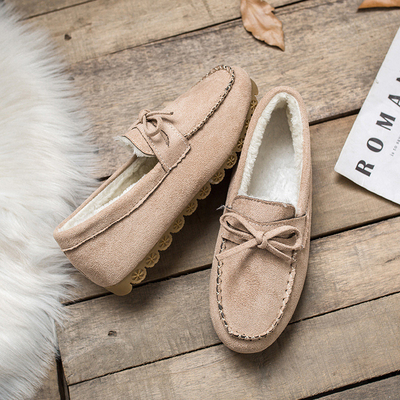 Flat Daging Sapi Tendon Plus Beludru Kasual Wanita Kapas Sepatu Malas