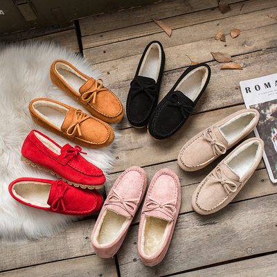 Flat Daging Sapi Tendon Plus Beludru Kasual Wanita Kapas Sepatu Malas