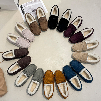 Hangat Tumit Rendah Round Toe Beludru Katun Mewah Sepatu Satu Langkah untuk Komuter