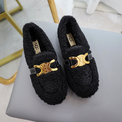 Sepatu Wol Domba Scoop Bertumit Rendah Ditambah Beludru Katun Hangat Untuk Musim Gugur Dan Musim Dingin