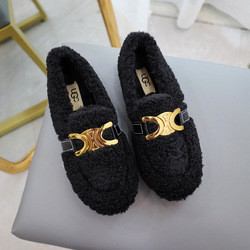 Sepatu Wol Domba Scoop Bertumit Rendah Ditambah Beludru Katun Hangat Untuk Musim Gugur Dan Musim Dingin