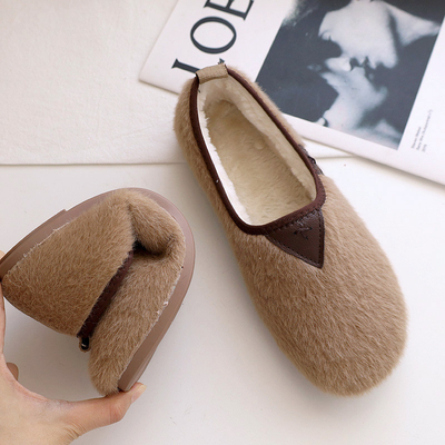 Wanita Hamil Kapas Sepatu Bersol Lembut Flat Bottomed Plus Beludru Peasy Hangat