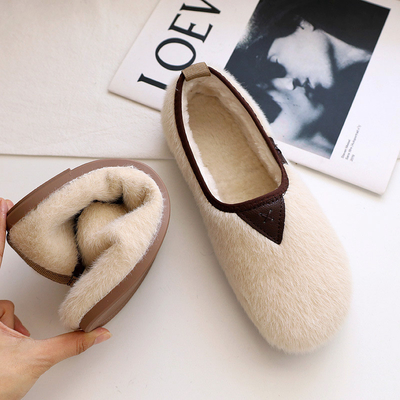 Wanita Hamil Kapas Sepatu Bersol Lembut Flat Bottomed Plus Beludru Peasy Hangat