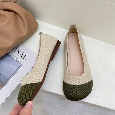 Bersol Lembut Rajutan Mulut Dangkal Sepatu Wanita Musim Semi Musim Panas Pedal Datar Gaya Peri