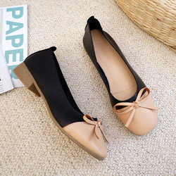 Wanita Telanjang Kenyamanan Pompa Colorblock Flat Shoes, Flat Busur Kulit Busana