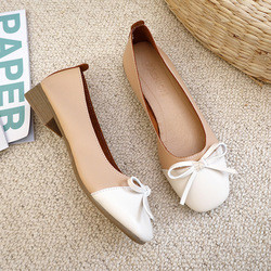 Wanita Telanjang Kenyamanan Pompa Colorblock Flat Shoes, Flat Busur Kulit Busana