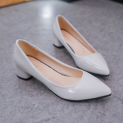 Spring Single Sepatu Runcing Wanita Sepatu Hak Tinggi 4cm Kulit Atas Pompa Kantor Bisnis