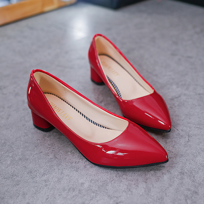 Musim Semi Sepatu Tunggal Runcing Wanita Sepatu Hak Tinggi4cm Kulit Atas Pompa Kantor Bisnis Tumit Rendah Wanita