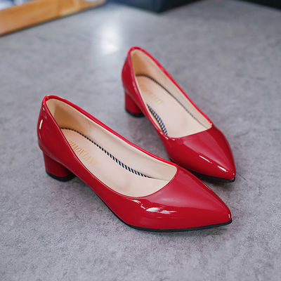 Spring Single Sepatu Runcing Wanita Sepatu Hak Tinggi 4cm Kulit Atas Pompa Kantor Bisnis