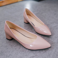 Musim Semi Sepatu Tunggal Runcing Wanita Sepatu Hak Tinggi4cm Kulit Atas Pompa Kantor Bisnis Tumit Rendah Wanita