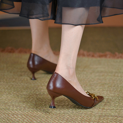 Baru Wanita Kasual Fashion Menunjuk Toe Non-Slip Sepatu Hak Tinggi Sepatu Tunggal PU Tipis Tumit Mulut Dangkal Sepatu Kantor Bisnis