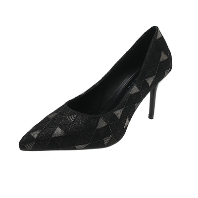 Wanita Sepatu Hak Tinggi Renda Cetak Musim Panas Ringan Sepatu Tunggal Mulut Dangkal Stiletto untuk Wanita Elegan Sepatu Hak Tinggi