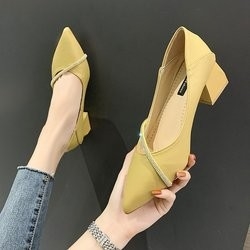 Desain baru musim semi fashion menunjuk sepatu tunggal wanita kasual sepatu kulit 4cm Hak persegi wanita sepatu kantor yang elegan