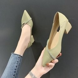 Desain baru musim semi fashion menunjuk sepatu tunggal wanita kasual sepatu kulit 4cm Hak persegi wanita sepatu kantor yang elegan